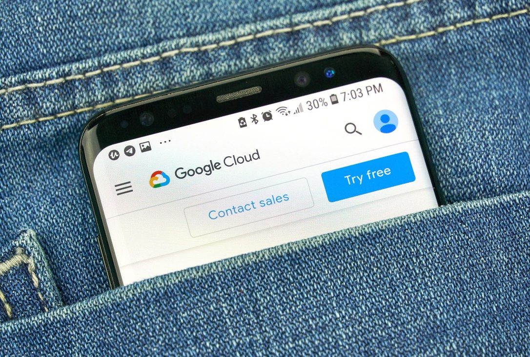 Google Cloud Platform on a phone screen in a pocket