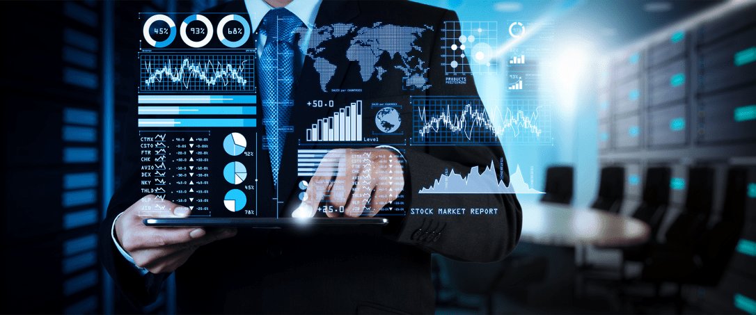Investor analyzing stock market report and financial dashboard with business intelligence (BI), with key performance indicators (KPI).png