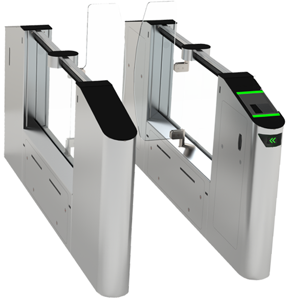 Entrance control: speed gates and turnstiles managing who enters a building