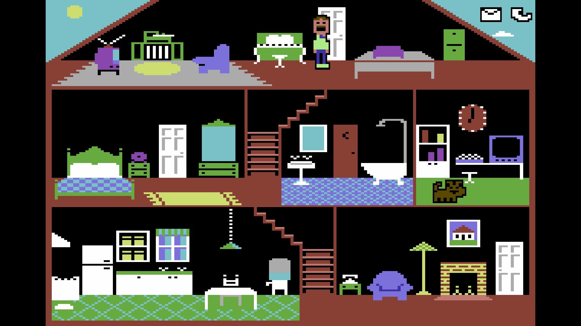 Little People: a resident and his dog in a colourful cutaway house